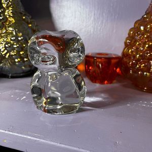 Vintage Art Glass Clear Hand Blown Owl Paper Weight